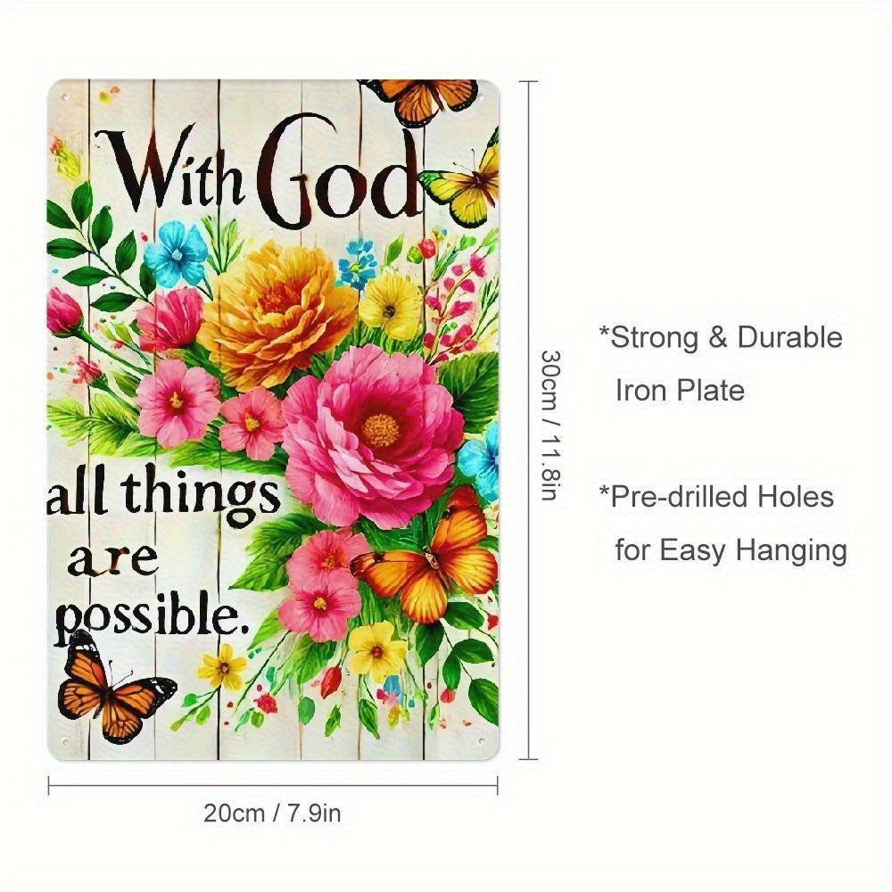 

Vintage Metal Wall Art Sign Bible Verse With God All Things Are Possible Floral Butterfly Design Home Decor 20x30cm（7.8x11.8inch）