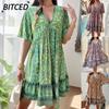 Abiti Casual Estivi Primaverili alla Moda a Maniche Corte con Scollo a V