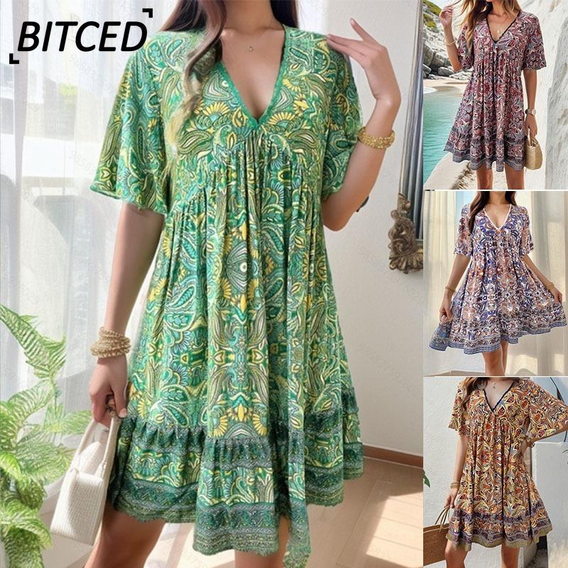 BITCED Abiti Casual Estivi Primaverili alla Moda a Maniche Corte con Scollo a V