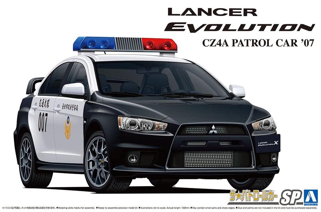 Plastikový model auta Qingdao Bunka Kyozai The Patrol Car Series SP Mitsubishi CZ4A Lancer Evolution X Patrol Car 2007, policejní úřad města Tchaj-pej.