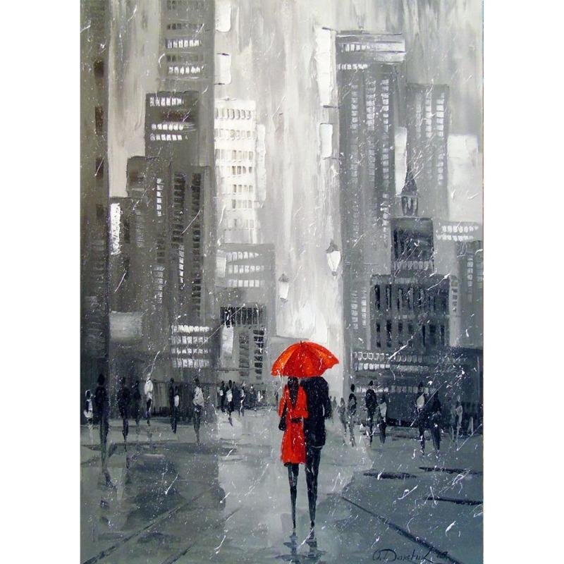 Scandinavian autumn rainy landscape poster, canvas, oil painting for lovers, outdoor wall painting for the modern living room