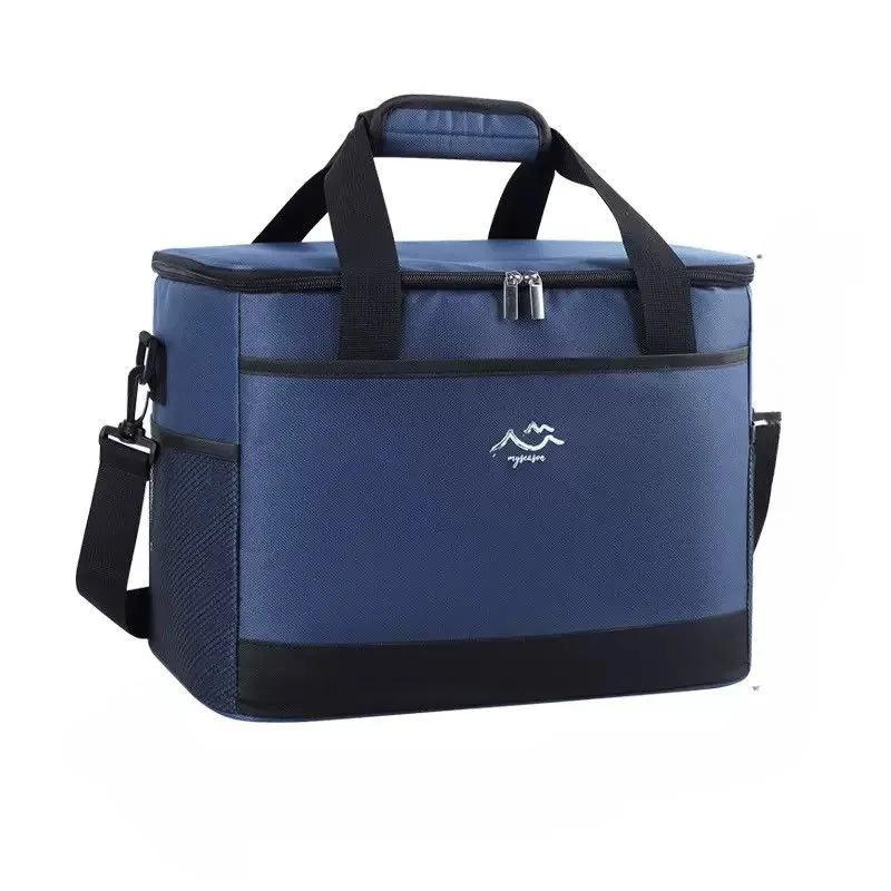 

Outdoor Picnic Cooler Bag Thickened Aluminum Foil Insulated Lunch Bag Portable Handheld Non-Woven Fabric Thermal Storage Tote for Camping Hiking One Size тёмно-синий