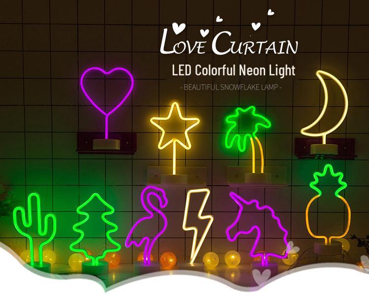 Lumière LED Néon Cactus & Flamant Rose pour Décorations de Fêtes