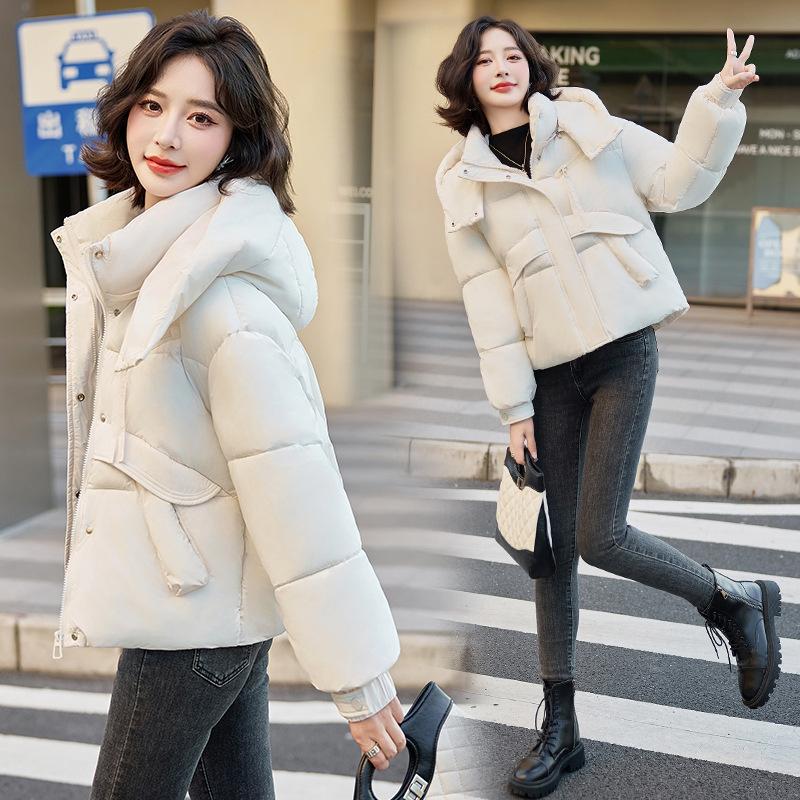 Winter 2025 new hooded cropped down cotton jacket women's thickened fashion casual loose pure jacket
