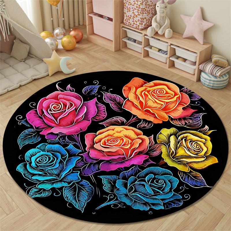 Handmade Style Round Hearts Multicolor Accent Rug, Non-Slip Floor Mat for Kids Room