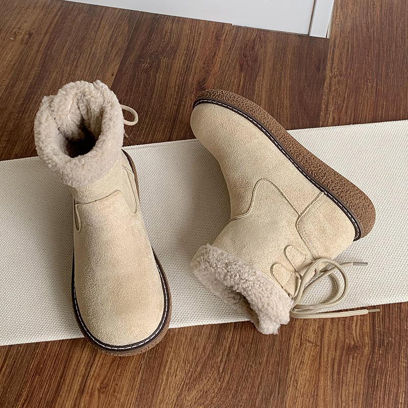 Rear lace-up thick-soled snow boots women's 2024 winter new velvet warm round head Northeast large cotton shoes non-slip short boots
