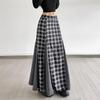American Retro Patchwork Plaid Low-Waist Long Skirt for Women