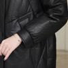 Pu Leather Down Cotton Clothes Women's Winter New Hooded Casual Version Stone Pattern Imitation Sheepskin Jacket Medium and Long