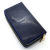 [Revetta] Stingray Leather Long Wallet, Large Capacity, 40 Card Slots, Double Zipper Closure, Gold, Galuchat, Stingray, Navy Blue, Men's, Genuine