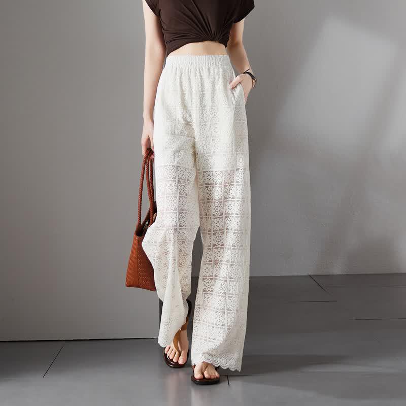 SOFSIL Women s Lace Textured Wide-Leg Pants 27/M бежевый