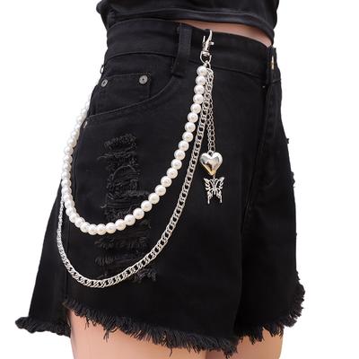 Accessories, Simple and Versatile Stainless Steel Butterfly Waist, Cold Wind Handmade Pearl Bag Trouser Chain