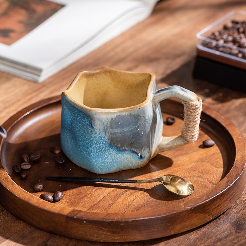 Special-shaped mug cross-border special for retro ceramic cup coarse pottery kiln change coffee cup high value cup latte water cup