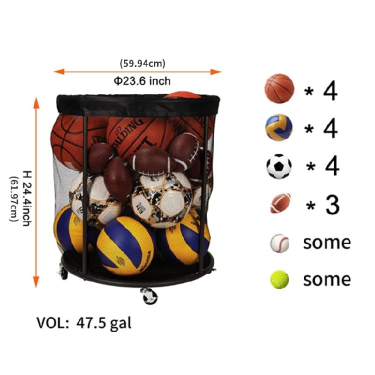 Ball Storage Cart Ball Holder Sports Equipment Organizer  Ball Storage Bin for Gym