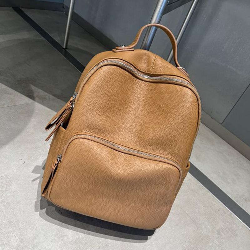 Backpack women s new versatile first-layer cowhide leisure travel schoolbag Korean version of fashionable large-capacity backpack коричневый