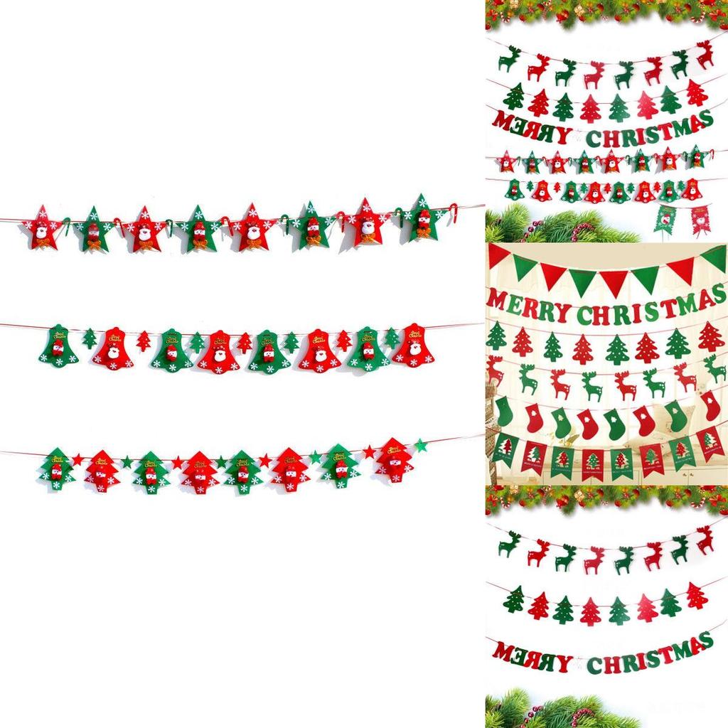 Festive Merry Christmas Bunting Hanging Banner Flag For Xmas Party Decoration