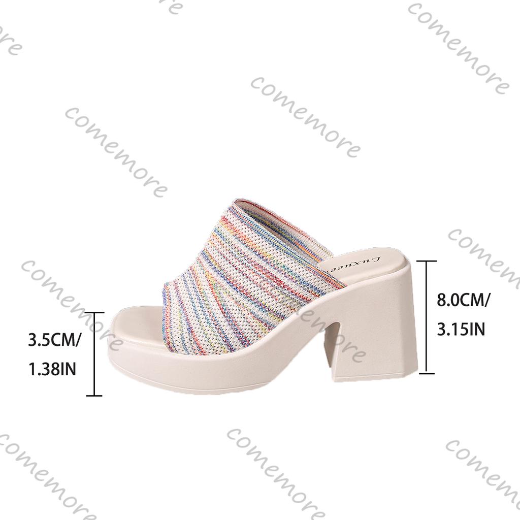 Fashion Comemore Mix Color Knitted Mesh Slippers Women Summer Chunky Platform High Heels Sandals Women White Thick Heeled Shoes Slippers