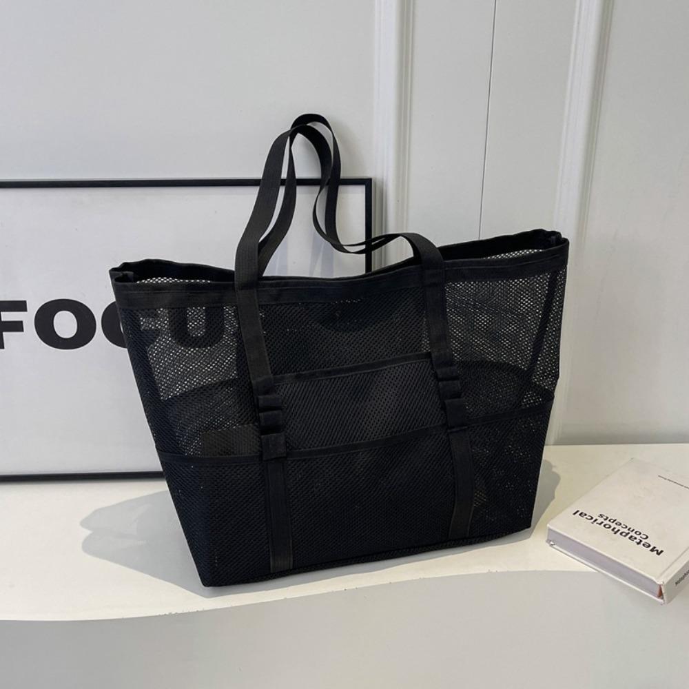 

Portable Large Capacity Swimming Bag Multifunctional Hollow Shoulder Bag Mesh Makeup Storage Bag Women чорний