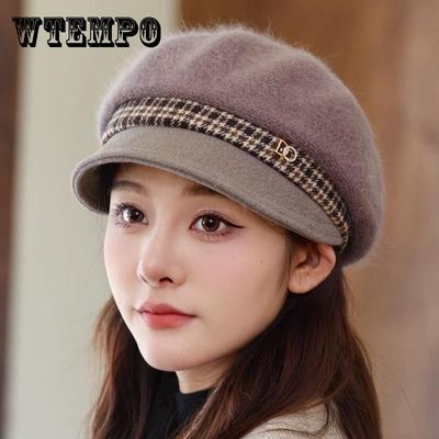 Knitted Yarn Pile Hat Women's Elegant and Fashionable Duckbill Beret Plus Velvet Large Head Circumference Ear Protection Hat All-match Trendy Outdoor