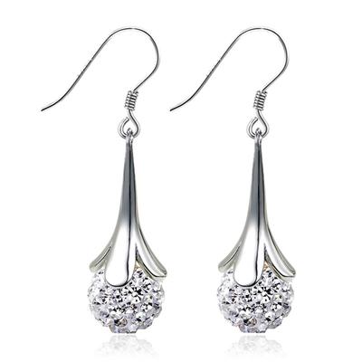 Stylish Full Diamond Ball Silver-plated Flower Earrings, Women's Super Shiny Shambhala Exaggerated Fringed Medium and Long Earrings