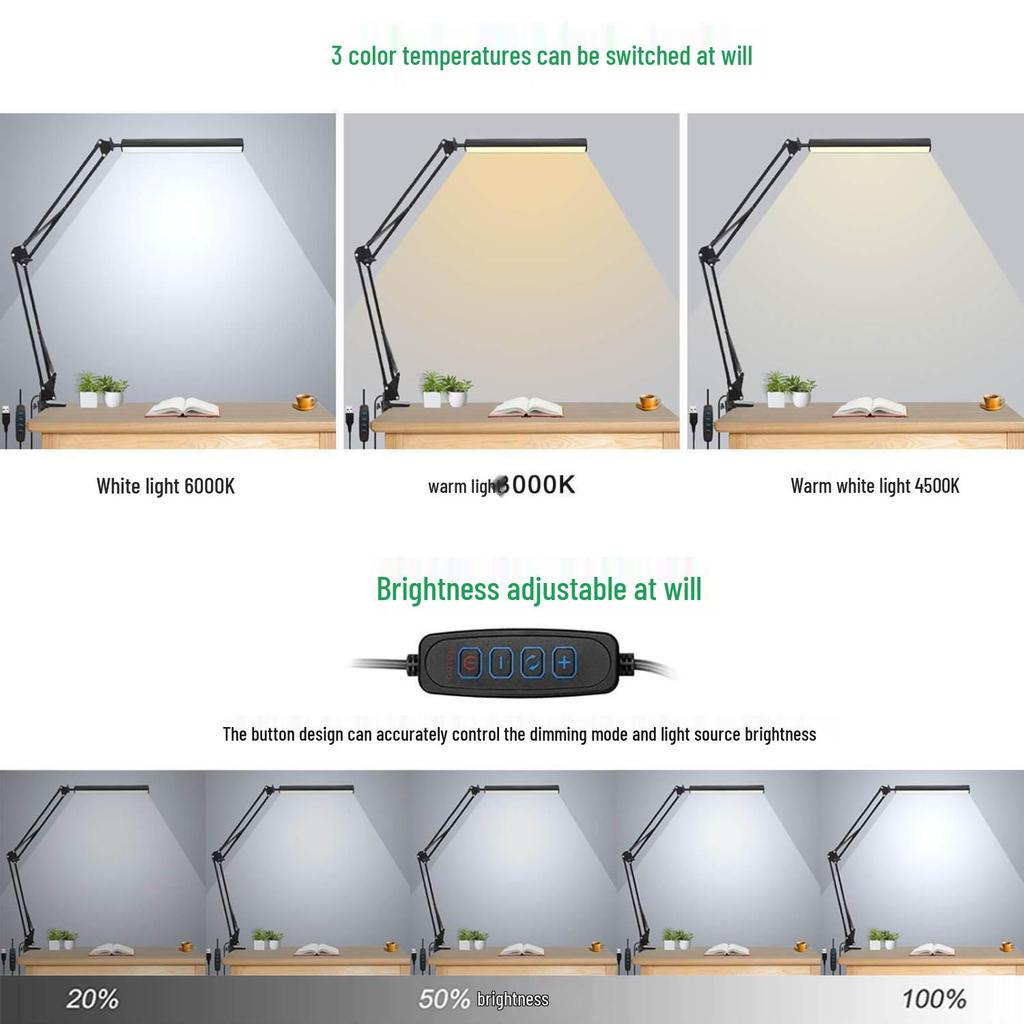 Folding Cantilever Desk Lamp with Clamp, Eye-Protection Design