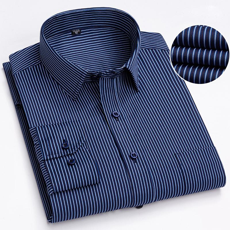 Men's 65% Cotton Long Sleeve Printed Check Dress Shirt Single Patch Pocket Regular-fit Comfortable Versatile Thin Casual Shirts