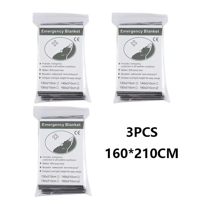 1-3PCS Windproof Waterproof Foil Thermal Emergency Blanket Survival Gear First Aid Military Rescue Kit for Camping Outdoor250