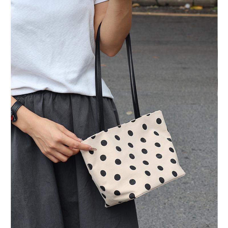 2026 Women's Korean Polka Dot Cotton Linen Tote Bag - Large Capacity Shoulder Handbag