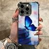 Blue Butterfly Aesthetics Plating Phone Case For Iphone 16 17 Pro Max Air 16E 14 15 Plus 12 13 Mini Anti-Fall Airabag Cover