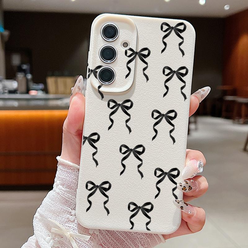 

Тонкий матовый чехол с бантом для телефона Samsung S25 S24 FE S23 Ultra S22 A36 A56 A16 A55 A26 A35 из ТПУ кожи с текстурой, мягкий противоударный бампер Samsung S22 Ultra бежевый/белый