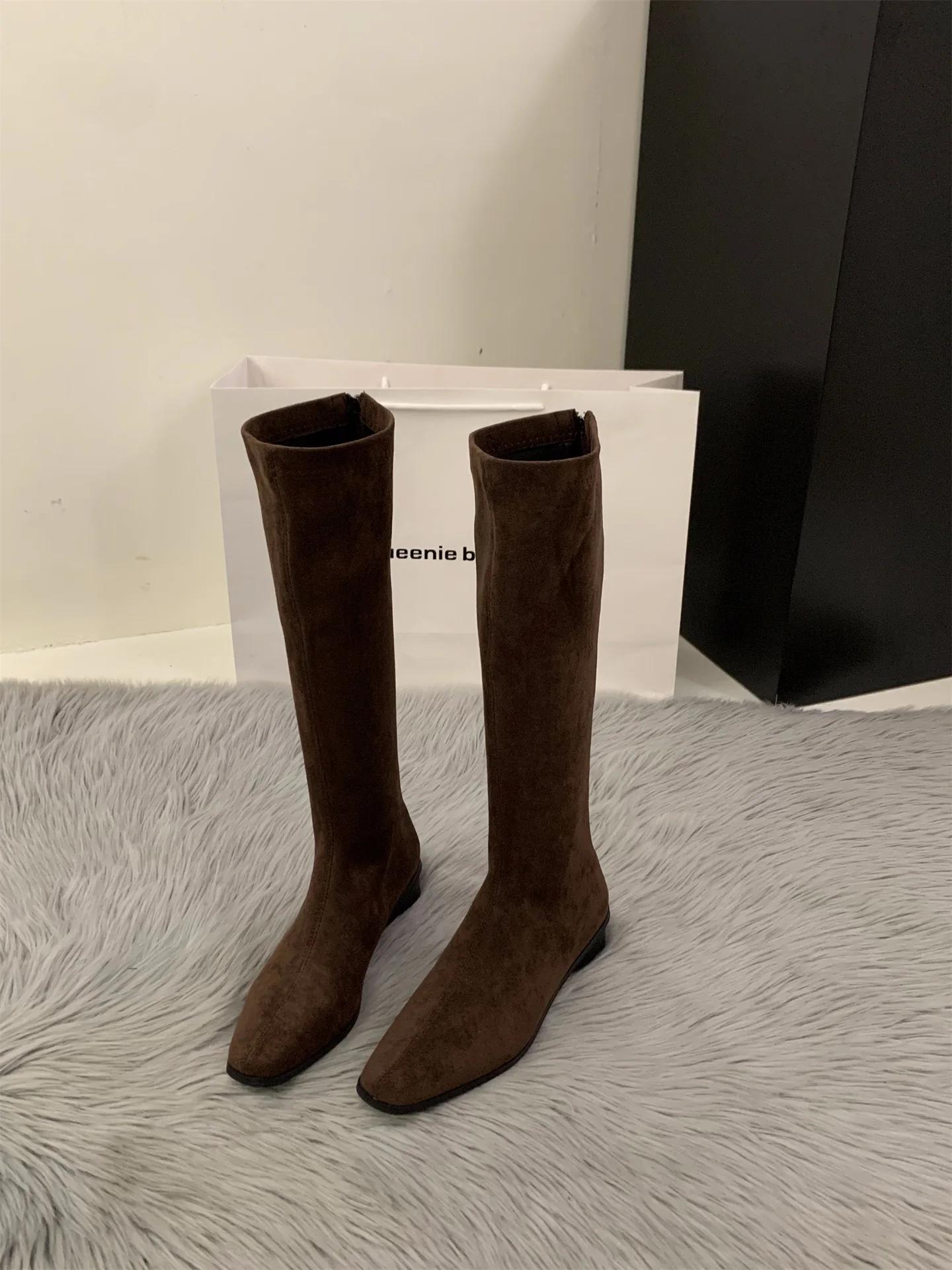 

Дизайнерские Винтажные Женские Сапоги до Колена на Квадратном Низком Каблуке, Лаконичные Облегающие Длинные Ботас Де Мухер 2025 39 коричневый