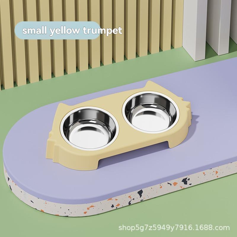 Cat Bowl Stainless Steel Cute Cat Food Bowl Cat and Dog Drinking Water Double Bowl Anti knock Large Capacity Pet Supplies