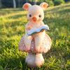 Animal On Mushroom Figurine Garden Resin Reading Pig Statue Knitting Rabbit Ornament for Fairy Garden Flowerpot Balcony Desk
