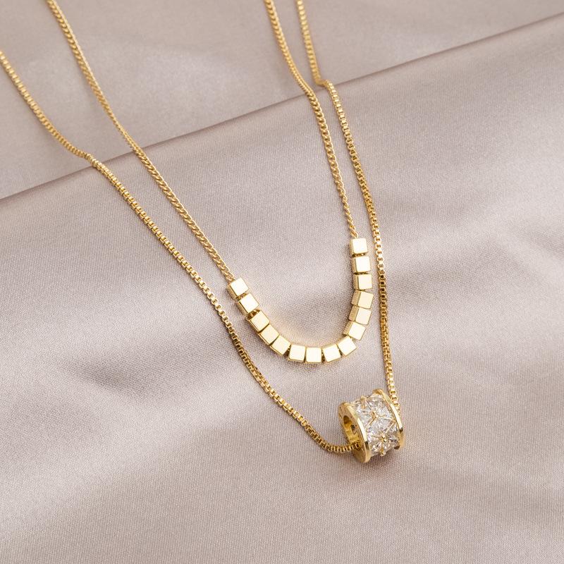 Double Layered Stacked Zircon Small Waist Necklace For Women Luxury Light Premium Sweater Chain
