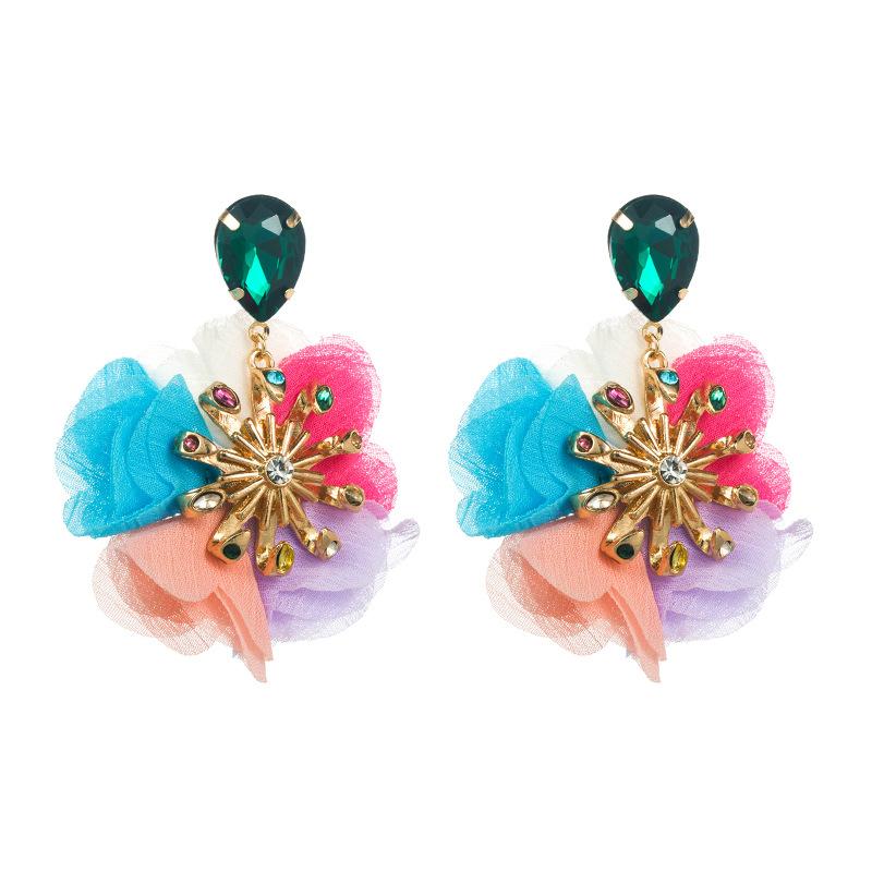 Frauen Retro Tropfen Ohrringe Titan Stahl Legierung Anhänger Ohrringe Acryl Bunte Kristall Blume Form Geometrische Ohr Ornamente