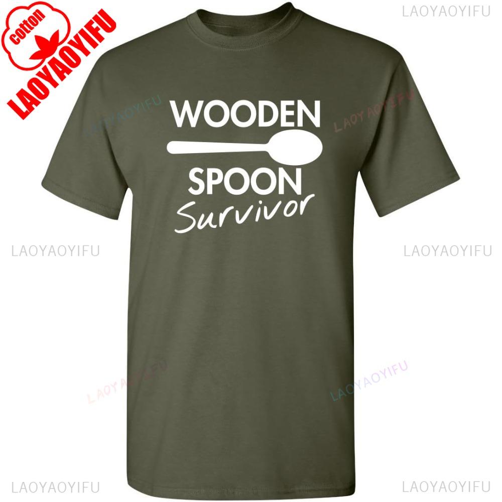 Wooden Spoon Survivor Adult Humor Mens Graphic Novelty Sarcastic Funny T Shirt Creative Design Tshirt Men Crewneck Short Sleeve