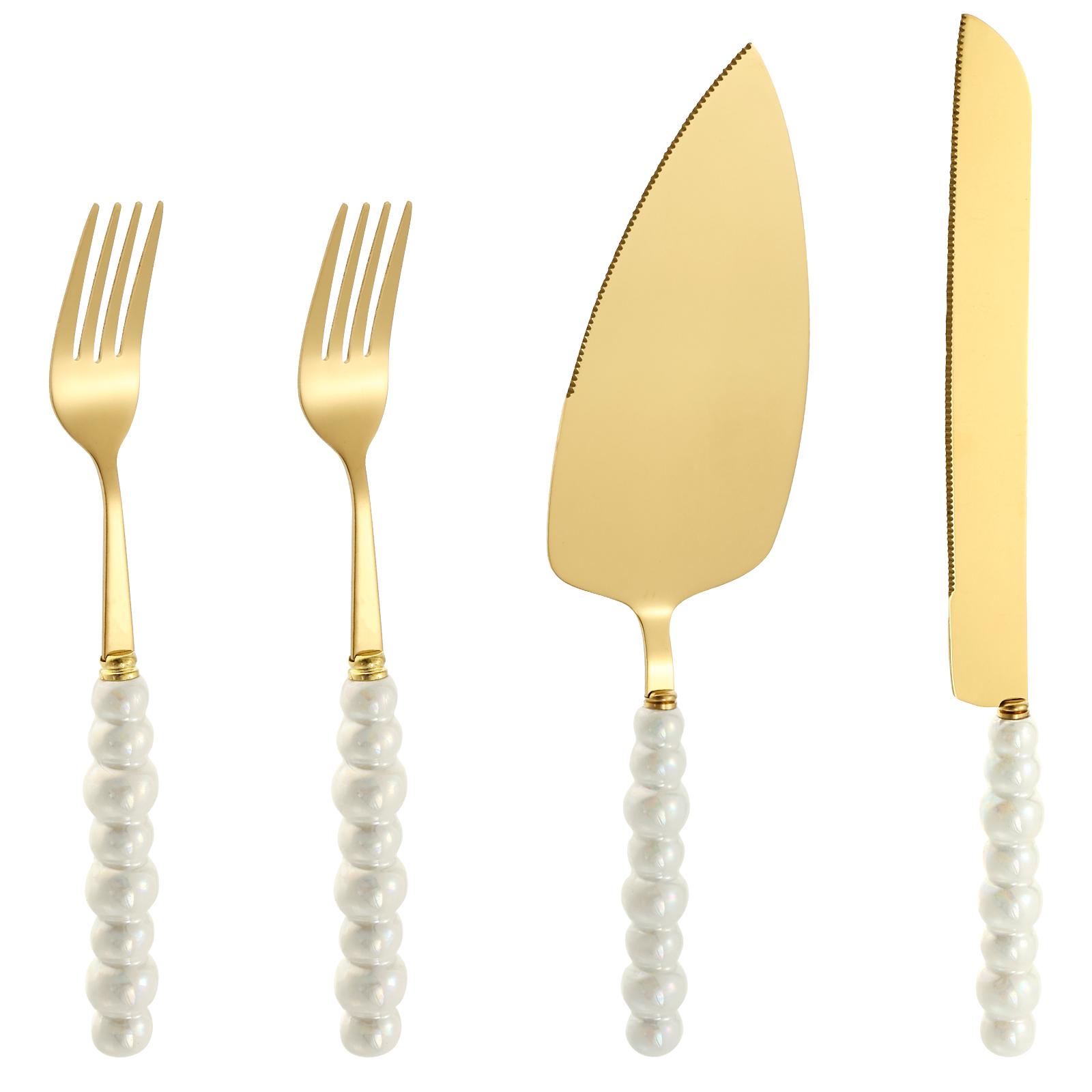 

Stainless Steel Cake Knife Server Set Wedding Party Cake Decor Flatware Banquet Dessert Cutter Server Utensils with Pearl Handle золотий