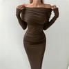 LYRIA Elegant Fashion Sexy Maxi Dresses Streetwear Off Shoulder Casual  Long Sleeve Slim Bodycon Party Vestidos Robes Female