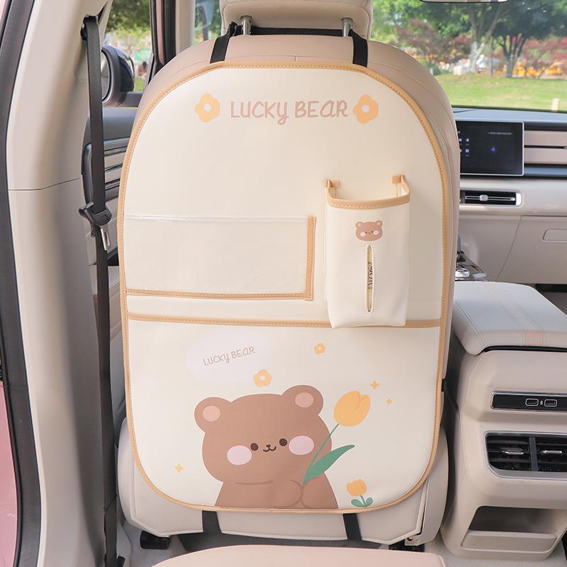 1PC Cartoon Kid Anti-kick Pad Auto Accessories Seat Back Protector Cover Anti Kick Mat With Storage Pocket Tissue Box Waterproof