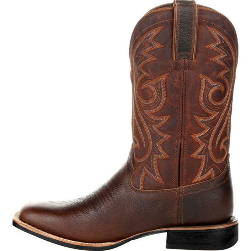 Cizme Western Cowboy Negru Maro Pantofi de iarna din piele artificiala Cizme barbati retro Cizme barbati brodate Cizme la jumatatea gambei Marimea Plus 48 Bote