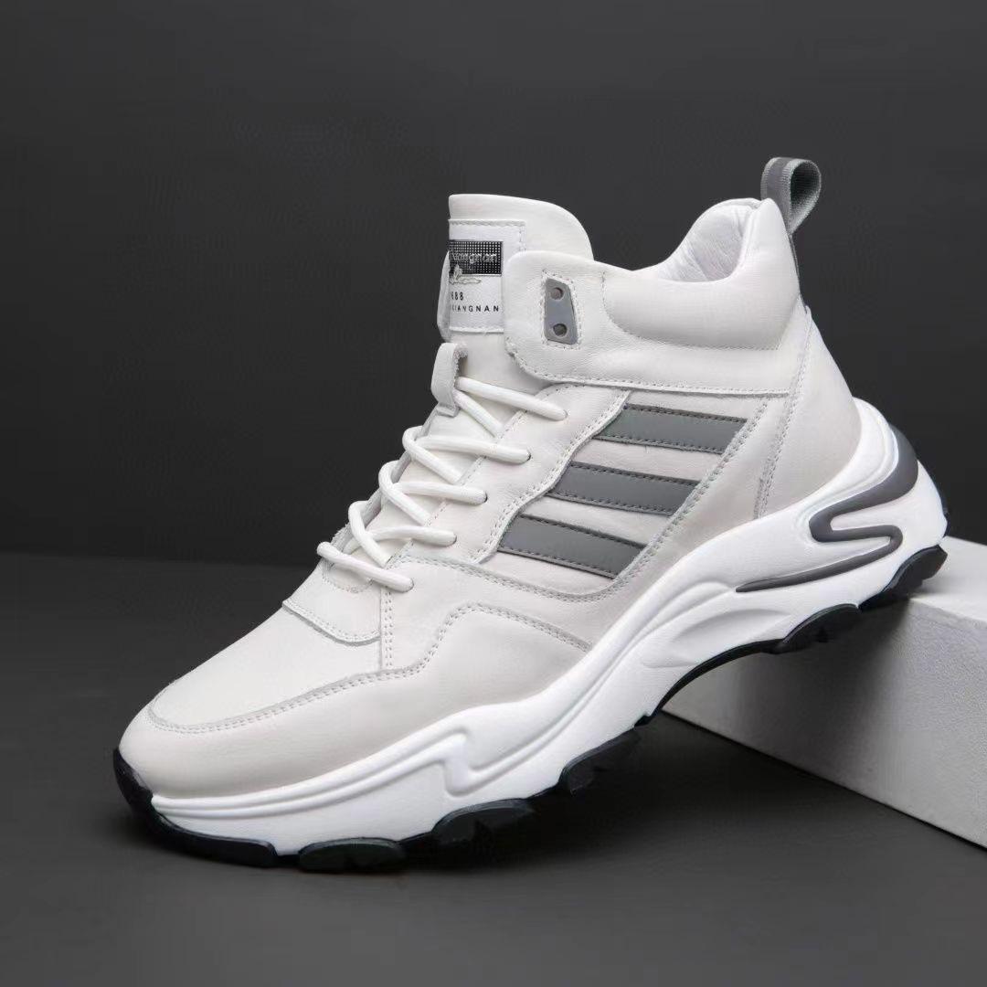 2026 Autumn/Winter Men s Cowhide Mid-Top White Sneakers 42