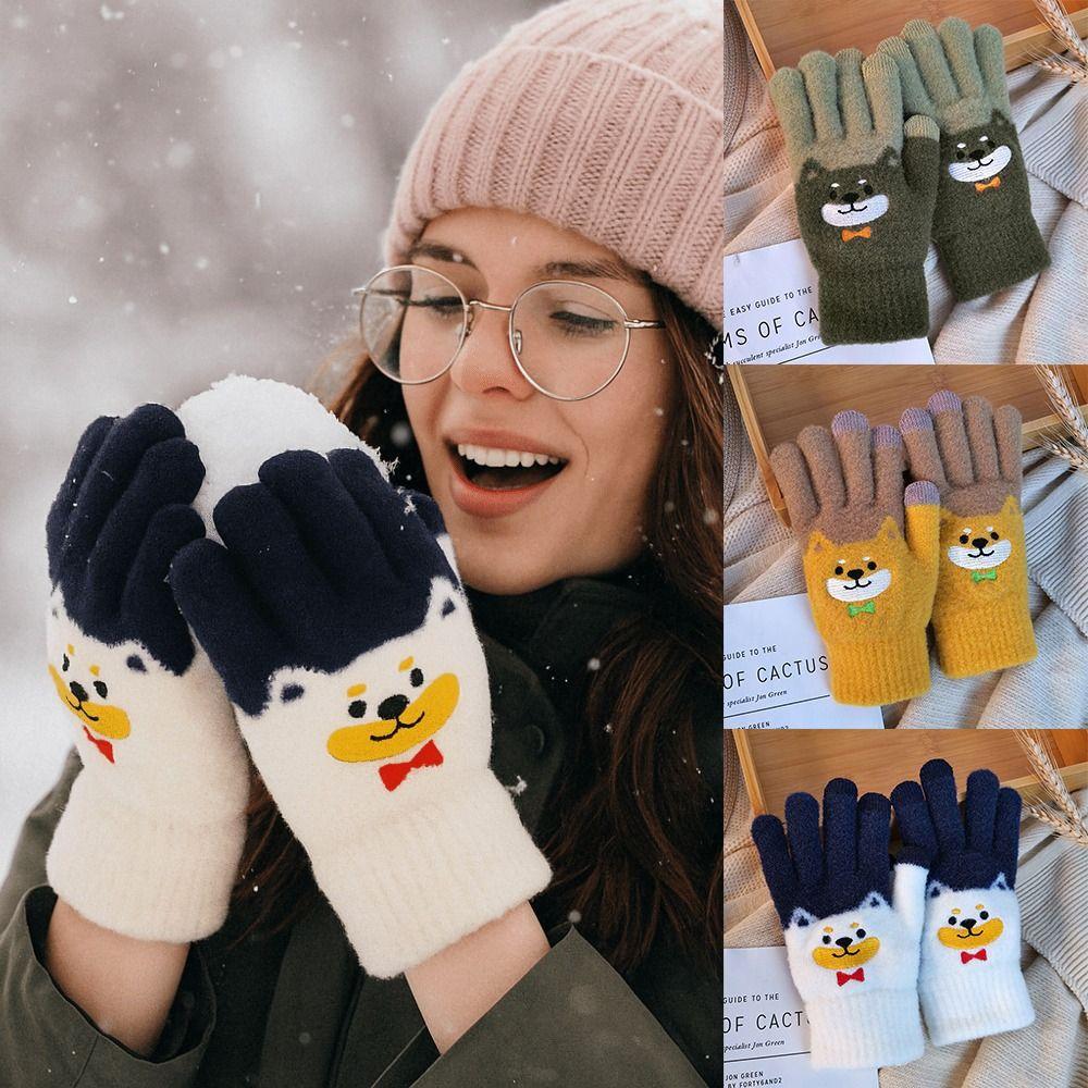 Finger-Separating Touch Screen Gloves Cartoon Dog Warm Gloves Sweety Winter Gloves Outdoor Wear