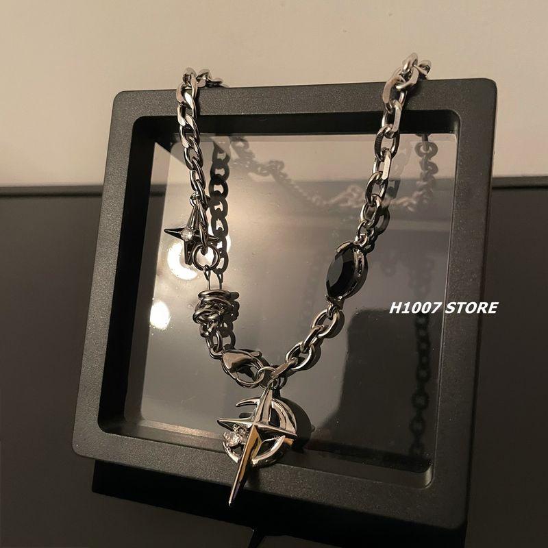 Niche Style Eight-Pointed Stars Street Girls Sweater Chain Black Onyx Black Gem Star Necklace