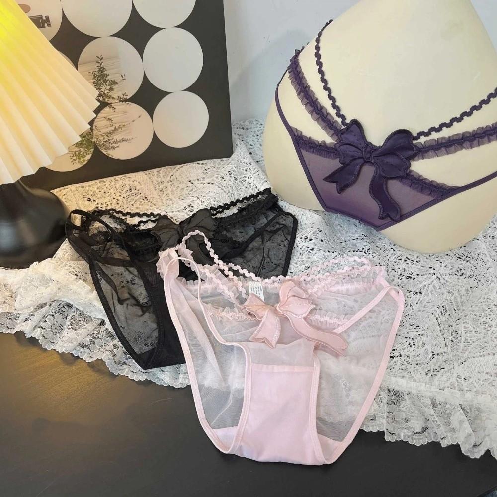 Mesh Lace Briefs Hollow Bow Lace Panties Female Lingerie Women Underwear Women
