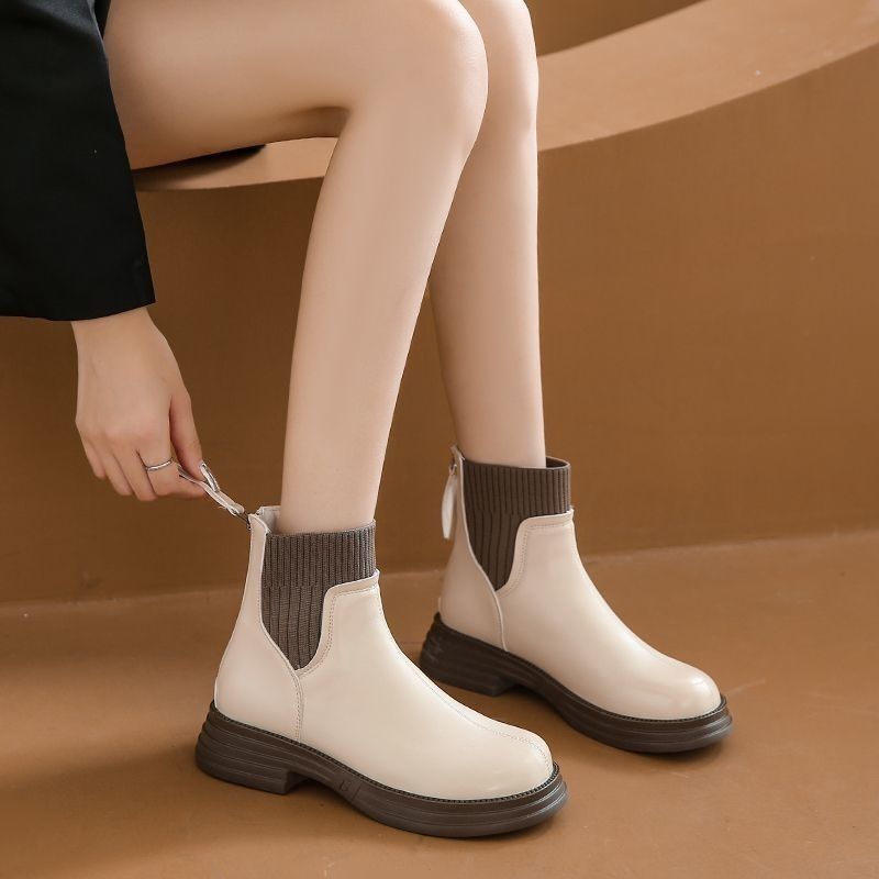 Fashion Booties Elegant With Medium Heels Leather Off-white Work Female Short Shoes Fur Chic Boot Hot Autumn Y2k Pu Women's Ankle Boots