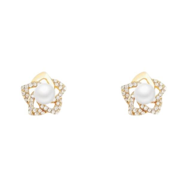 Diamond-Studded Pearl Flower Earrings: Luxurious High-End Design for Women