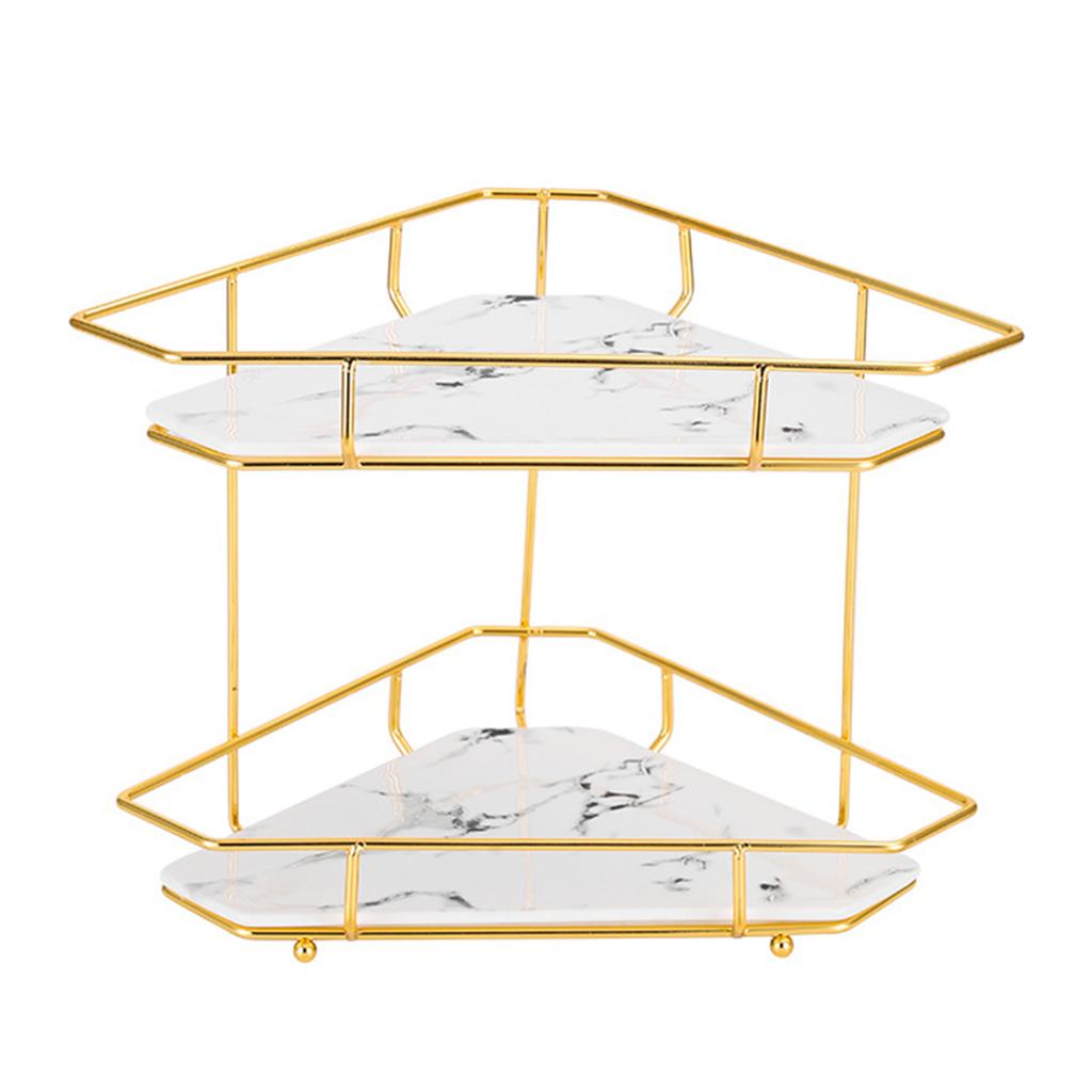 Double-Layer Storage Rack Jewelry Basket Decoration with Ceramic Panel Sundries Display Stand