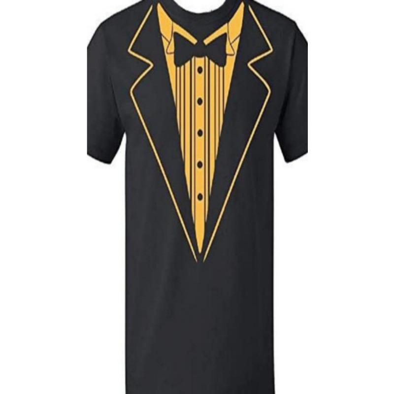 Men Funny Gentleman Fake Tuxedo Print Short Sleeve T Shirt