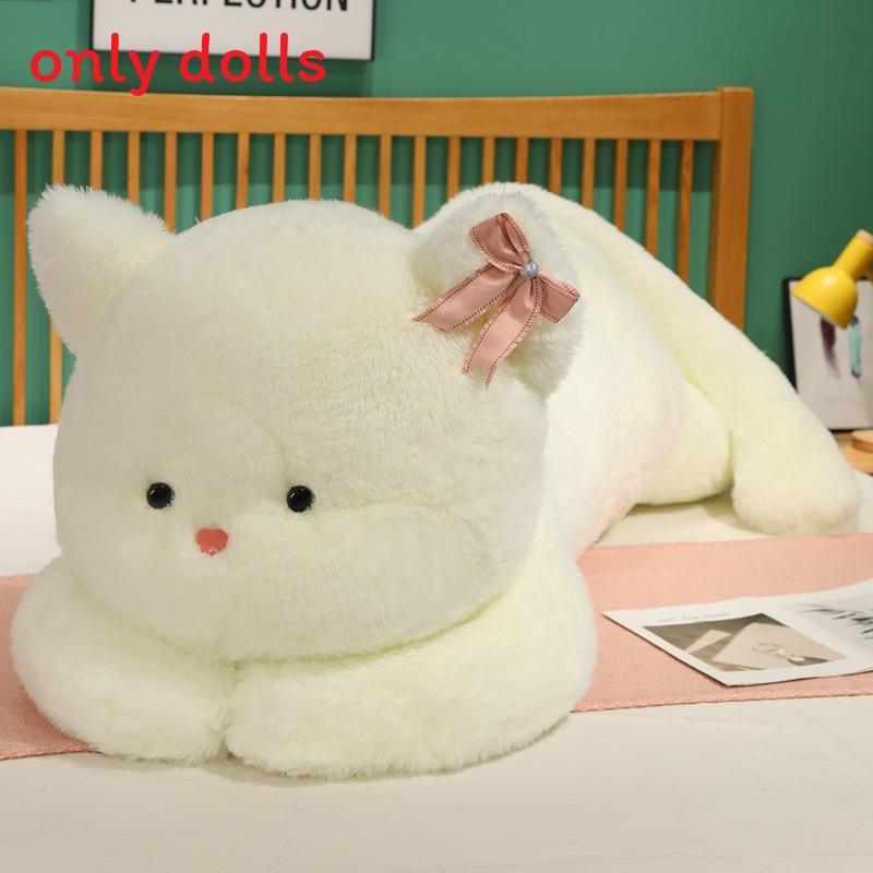 

Cute Cat Plush Pillow With Bows Decoration For Cozy Sleep And Comfort белый