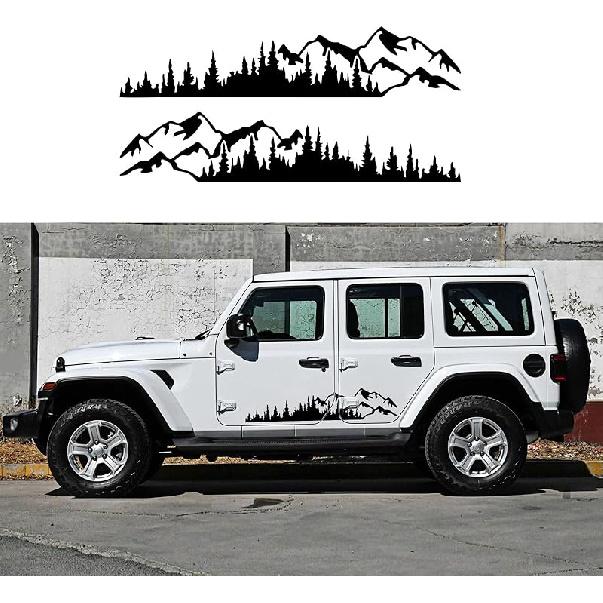 (2Pcs) Mountain Tree Forest Graphic Car Sticker Waterproof Sunscreen Decorative Side Door Vinyl Decal Accessories For Pickup Truck SUV Off-Road RV