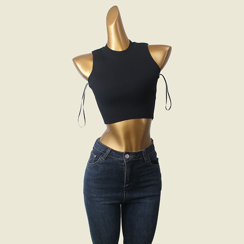 Outwear Sports Vest Thread High Elasticity round-Neck High Waist Short Crop Top Lunch Break Knitting Export Knitting Tops